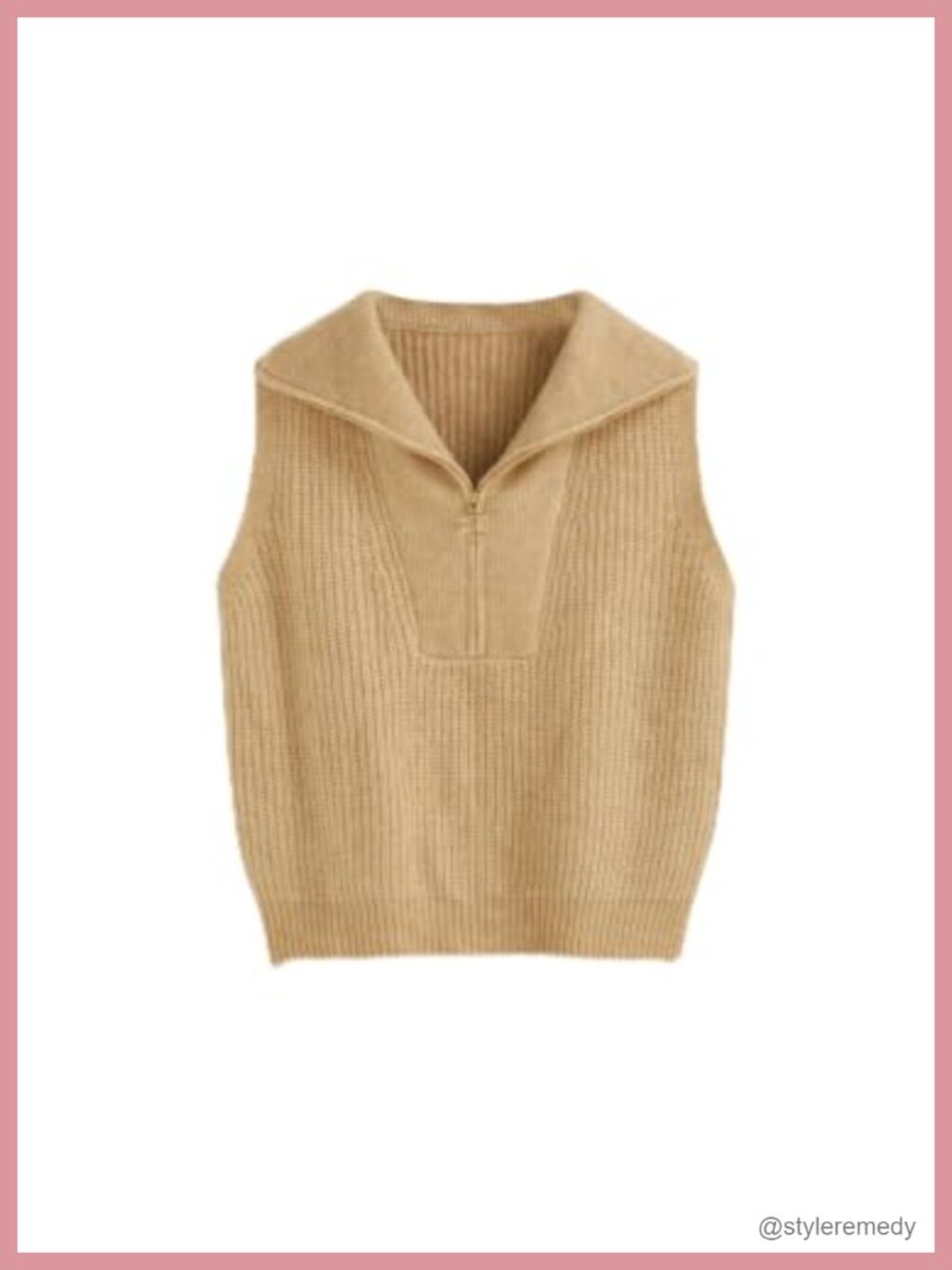 Wool Blend Sleeveless Quarter Zip Sweater Vest
